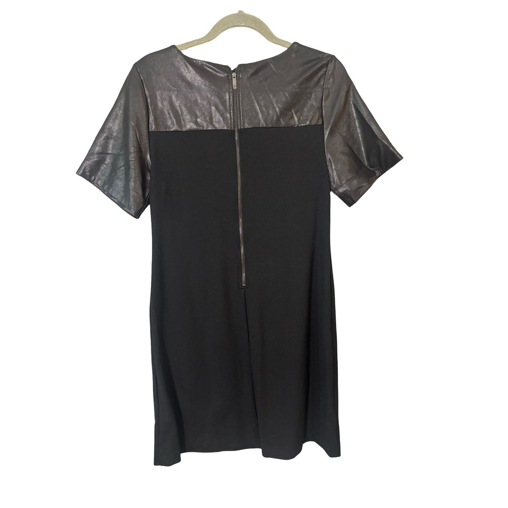 Ann Taylor Size 6 Black Mixed Media Faux Leather Ponte Shift Dress Short Sleeve‎ - Picture 6 of 6
